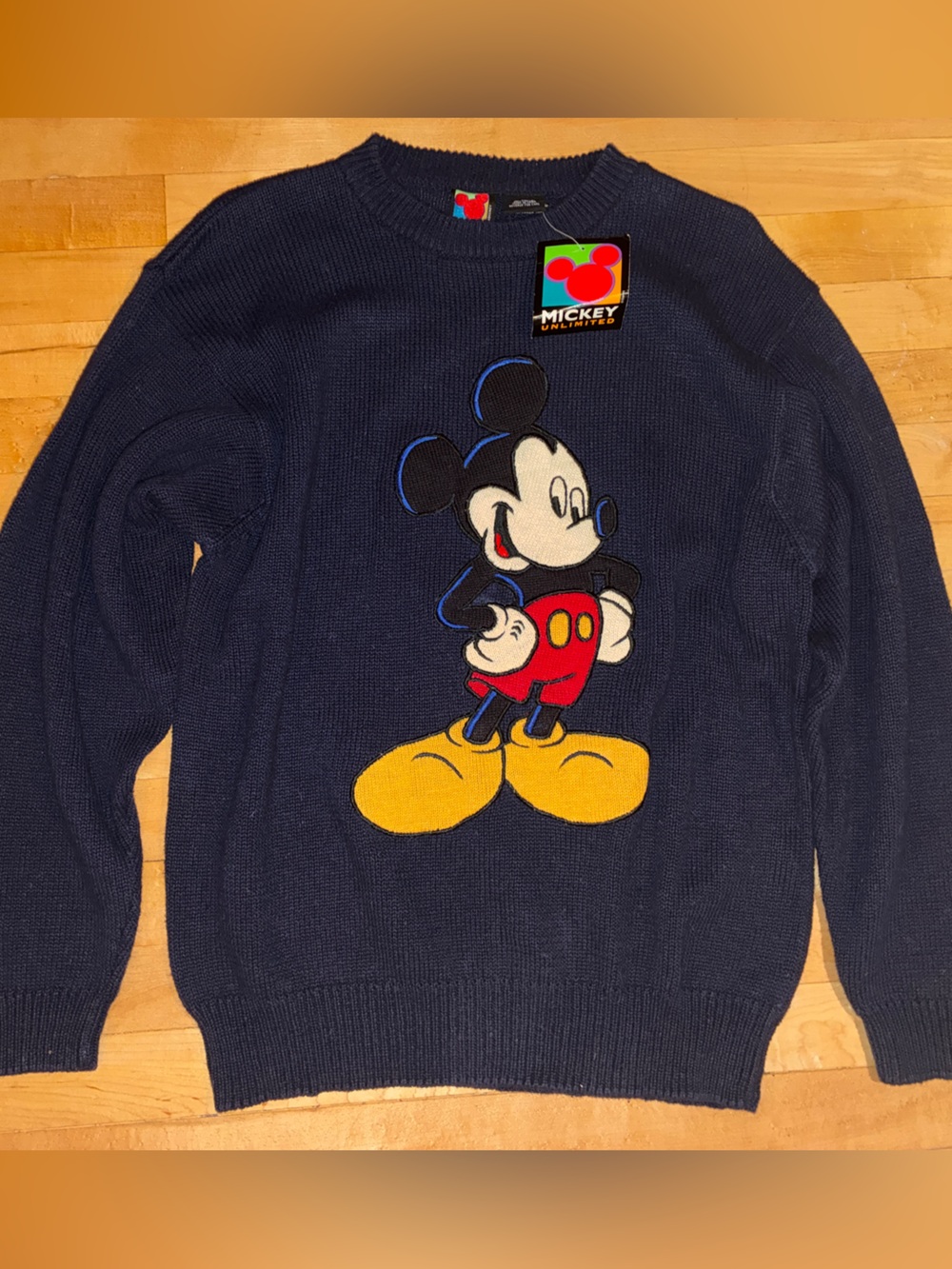 Vintage NWT 90s Disney Navy Knit Sweater with Mickey Appliqué